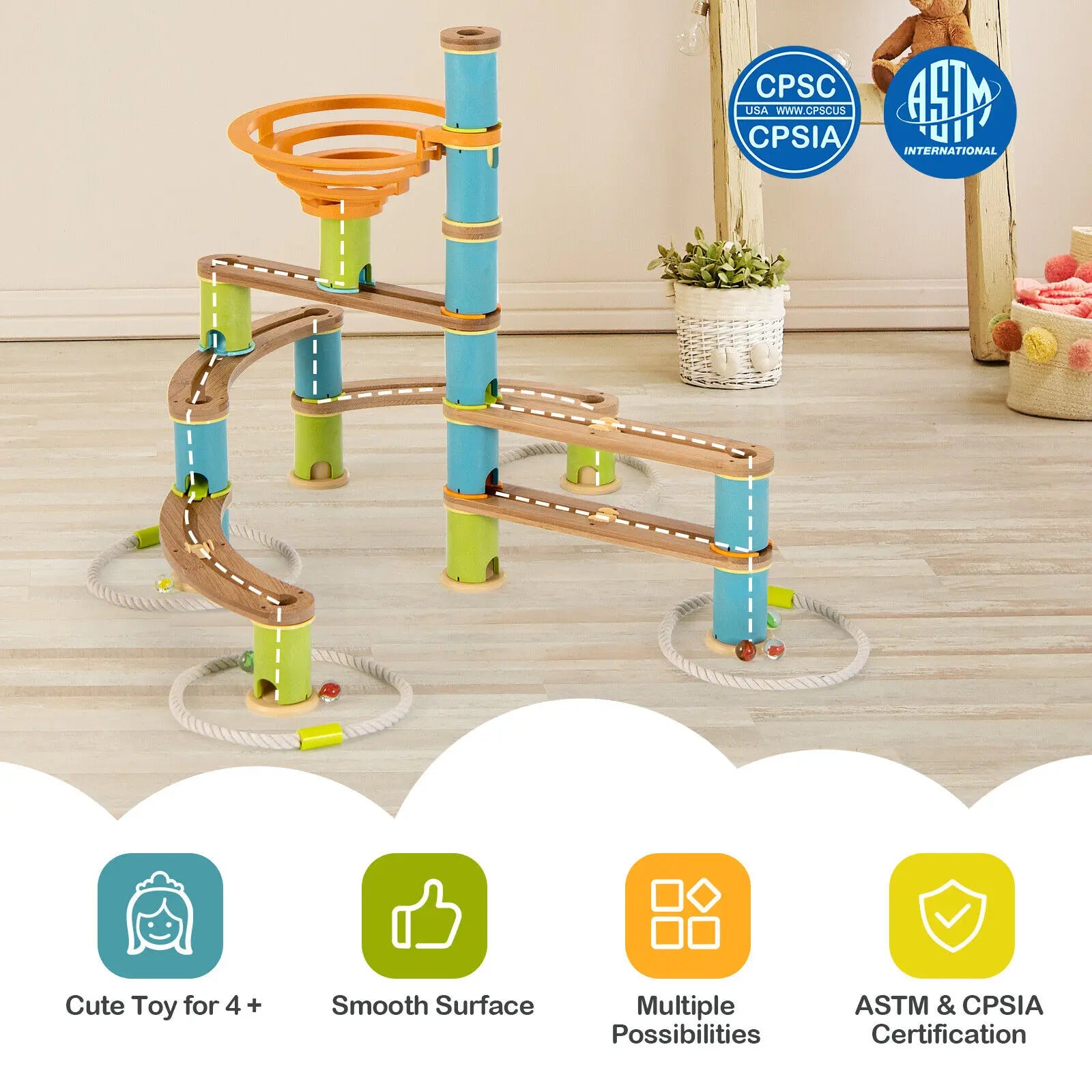 Wooden 162PCS STEM Marble Run Educational Toys for Kids