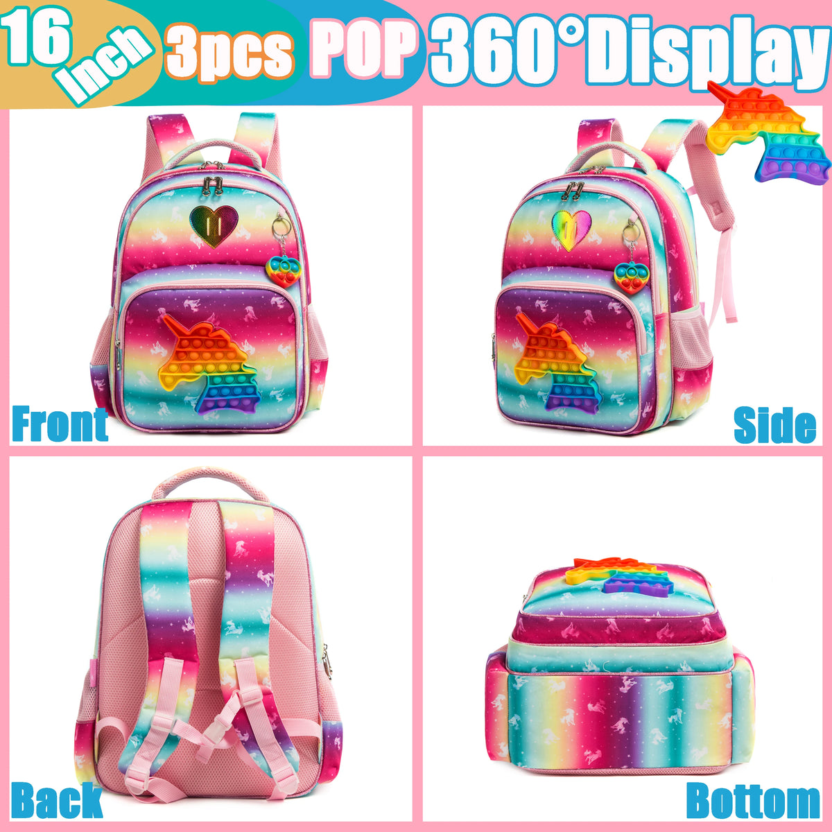 Backpack for Girls Elementary Preschool Kids Lunch Box for School
