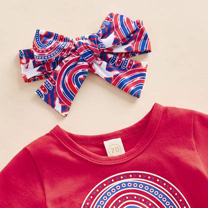 Stars Rainbow Print 3Pcs Baby Girl Independence Day Outfit childrensterritory