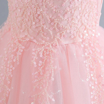 Luxury Sequins Design Long Bridesmaid Princess Dresses For Kids