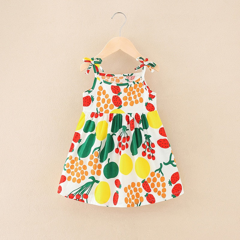 Floral Print Kids Girls Sleeveless Cotton Dresses childrensterritory
