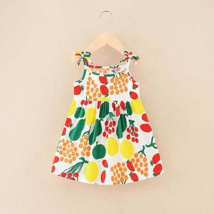 Floral Print Kids Girls Sleeveless Cotton Dresses childrensterritory