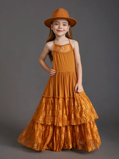 Girls Long Lace Design Plus Size Summer Princess Dresses childrensterritory