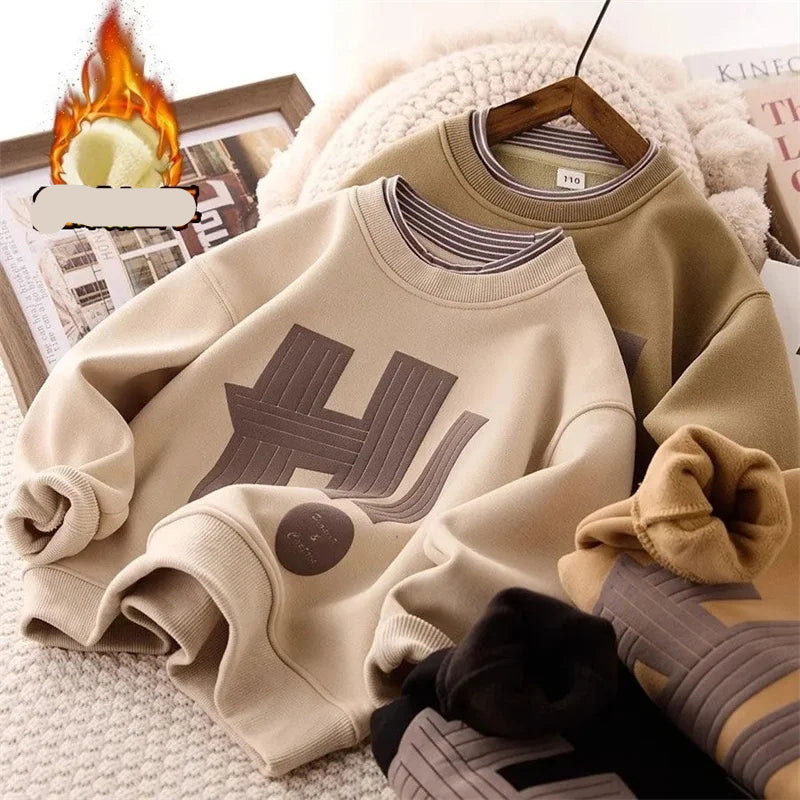 "HI" Letter Printed Kids Boys Warm Fleece Sweatshirts childrensterritory