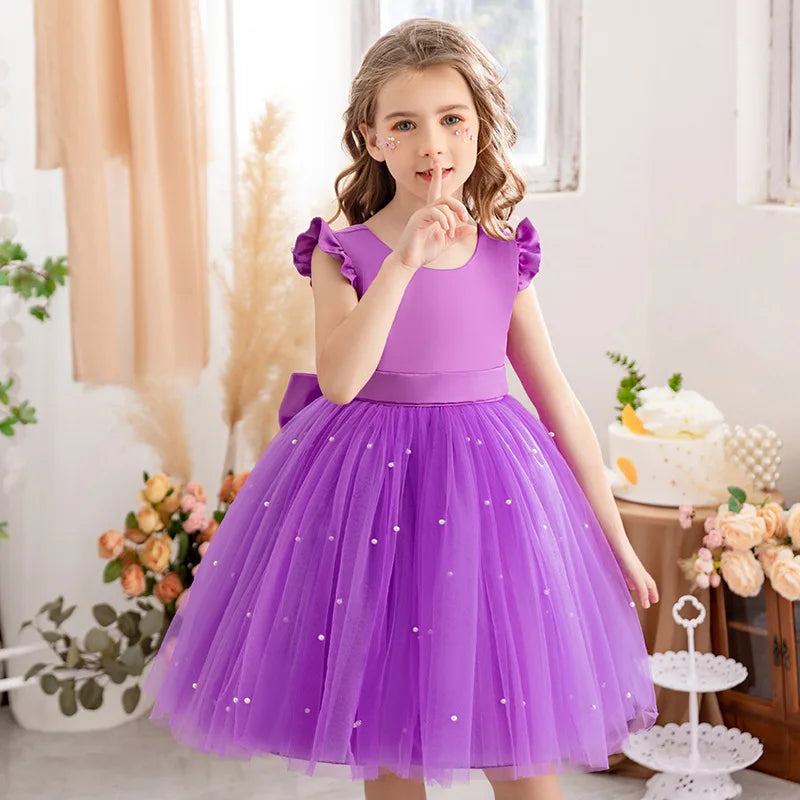 Kids Girls Big Bow Design Tulle Princess Dresses for Summer childrensterritory