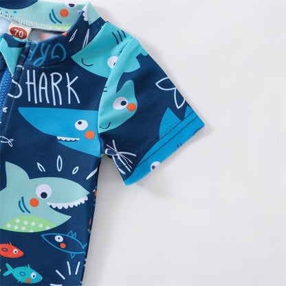 Shark Printed Short Sleeve Baby Boy Casual Swimwear childrensterritory