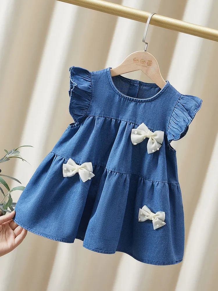 Baby Girl Bow Design Solid Color Cute Summer Dress