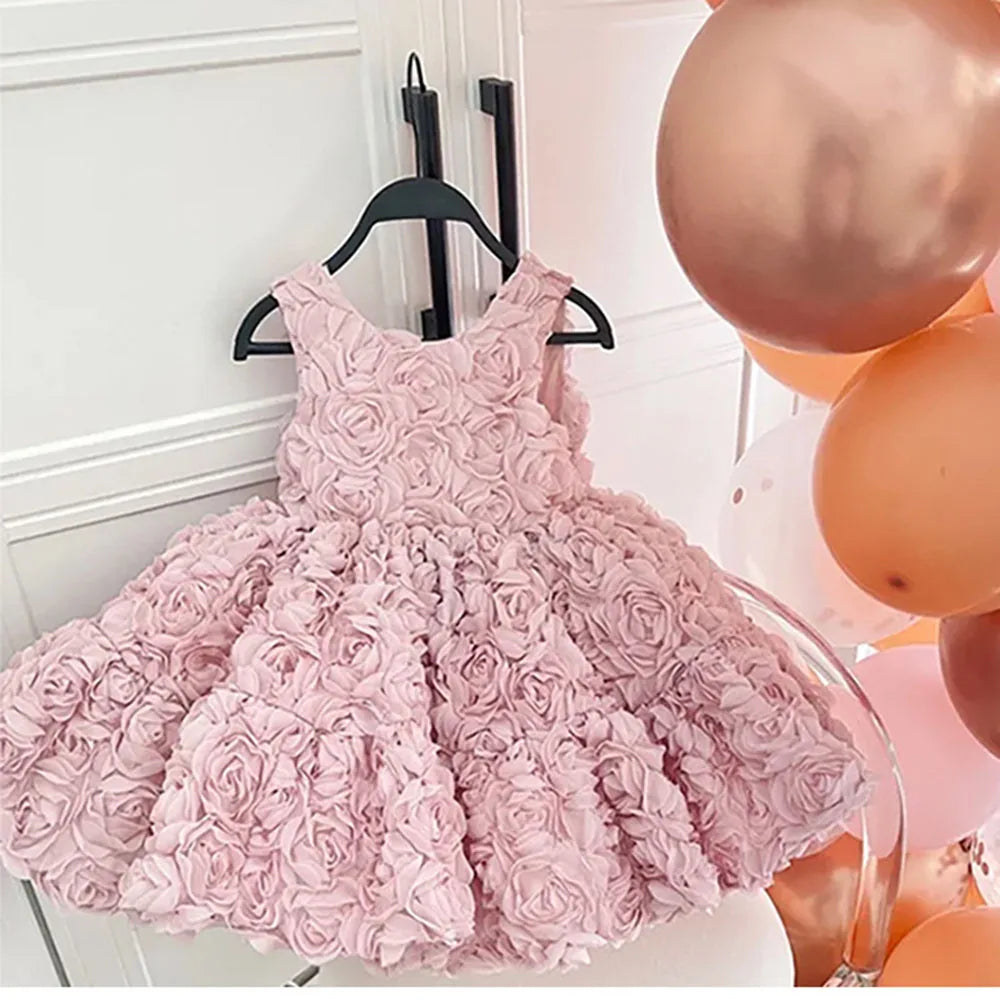 Lace Flower Design Little Girls Wedding Birthday Party Outfits