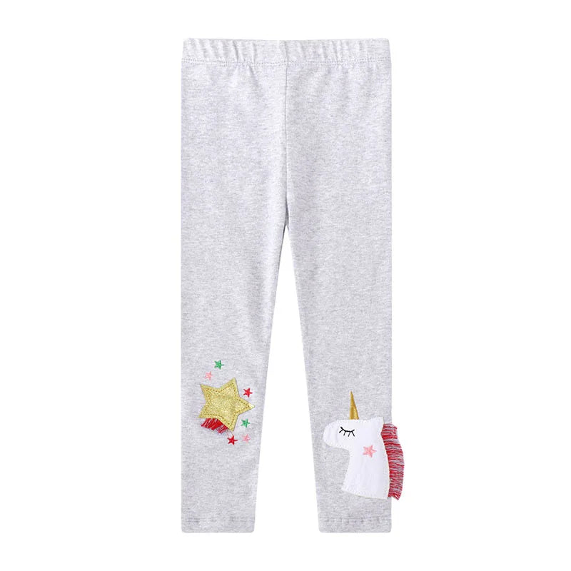 Little Girls Cartoon Unicorn Stars Embroidery Cotton Trousers childrensterritory