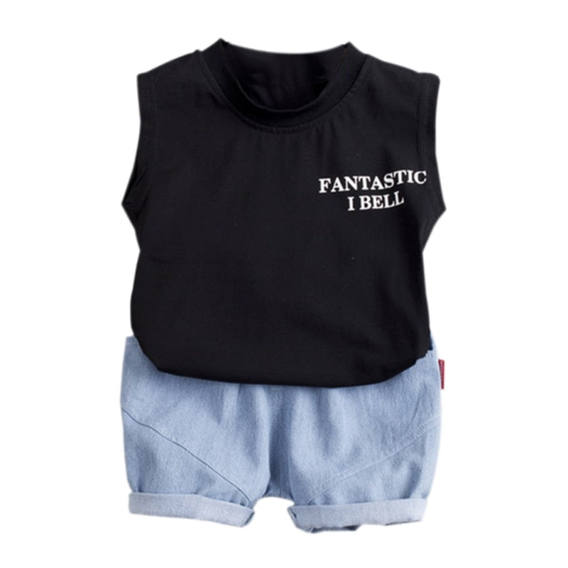 Baby Boy Letter and Dinosaur Print Vest Tops+Shorts 2PCS Set childrensterritory