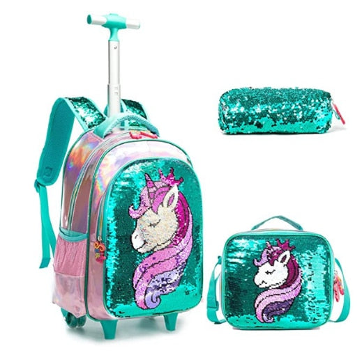 3D Unicorn Design Kids Girls School Trolley Backpack Set childrensterritory