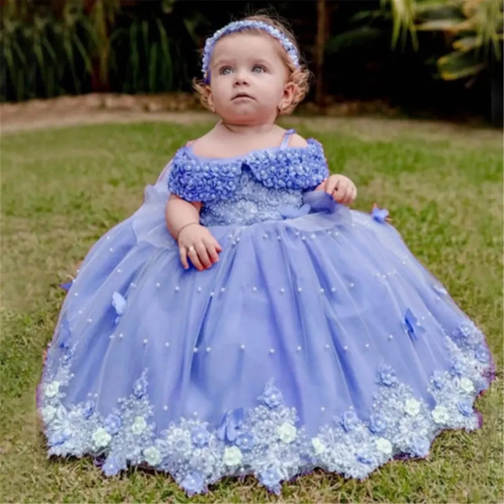 Butterfly Flowers Design Puffy Tulle Wedding Birthday Party Gowns