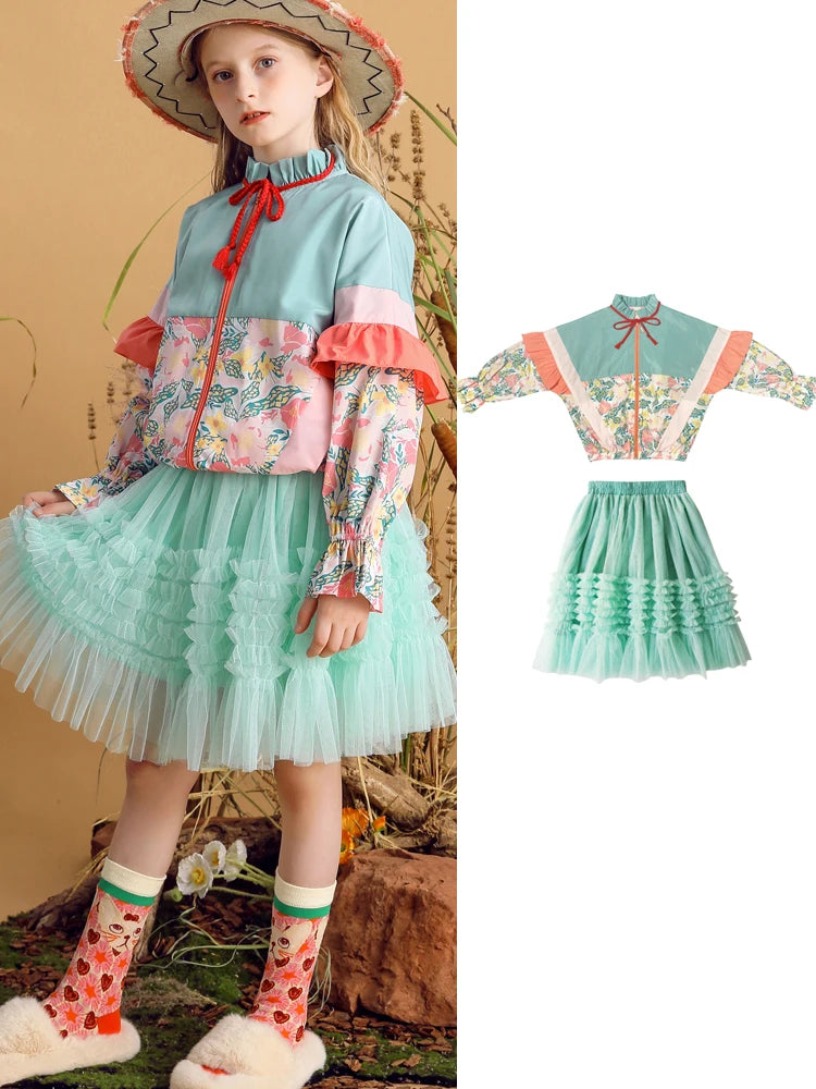 Floral Printed Two Piece Skirt Set for Girls childrensterritory