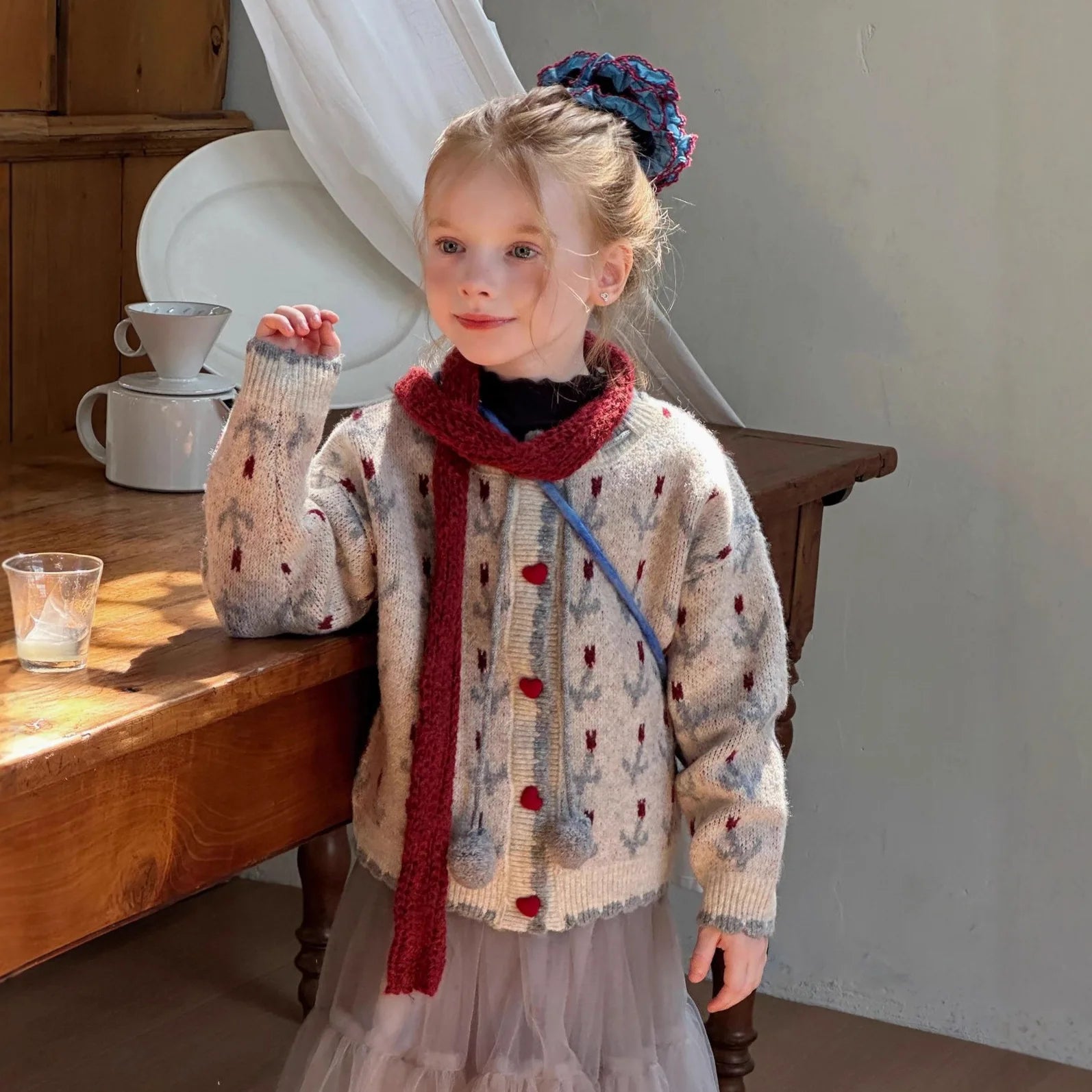 Girls' Long-Sleeved Printed Winter Sweater