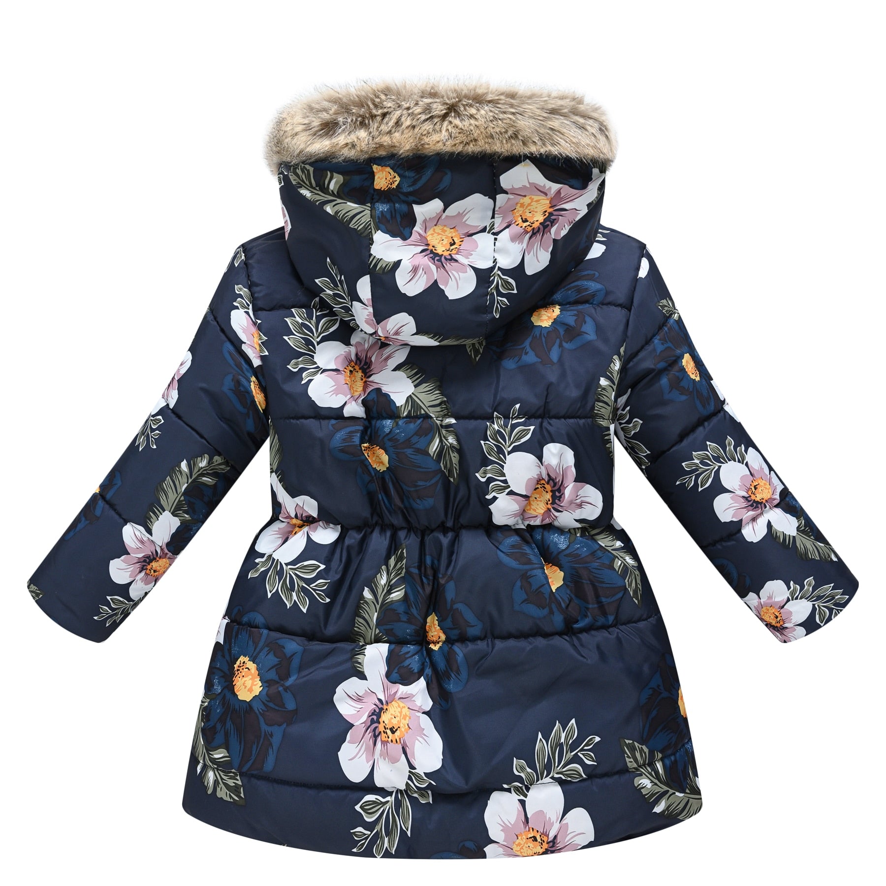 Kids Girls Cotton-Padded Flower Print and Fleece Hooded Jackets childrensterritory
