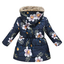 Kids Girls Cotton-Padded Flower Print and Fleece Hooded Jackets childrensterritory