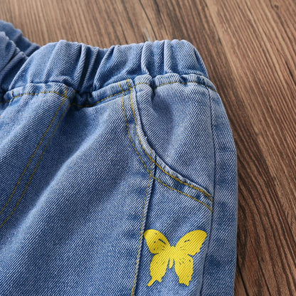 Kids Girls Butterfly Print Autumn Jeans childrensterritory