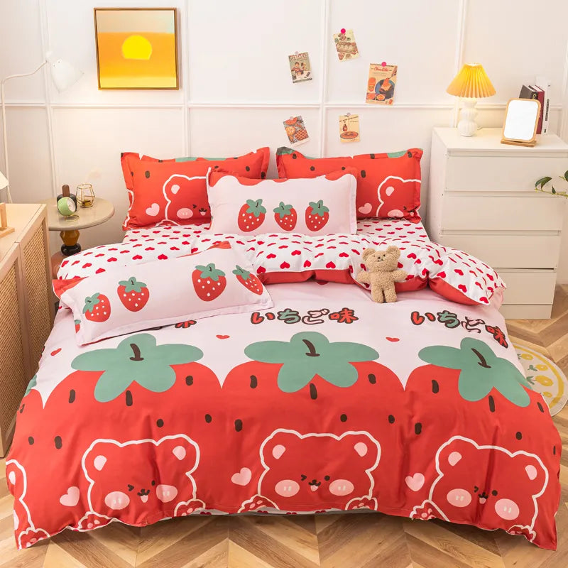3/4-piece Cartoon Floral Print Soft Bedding Set For Home childrensterritory