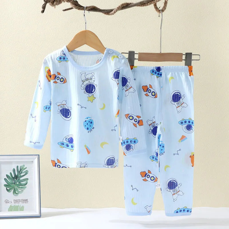 Cartoon Print Soft Breathable Kids Cotton Pajamas Set childrensterritory