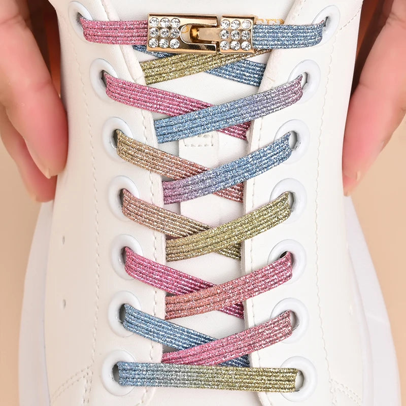 Colorful 1Pair Elastic Lace Shoelaces with Diamond Buckle
