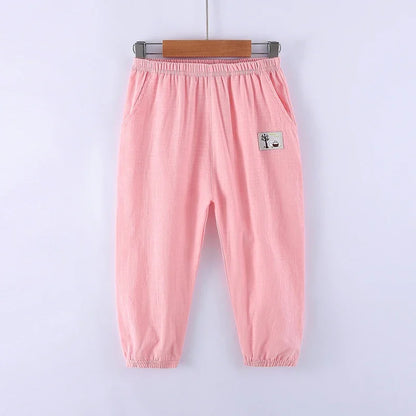 Elastic Waist Solid Color Children Cotton Trousers For Boys Girls