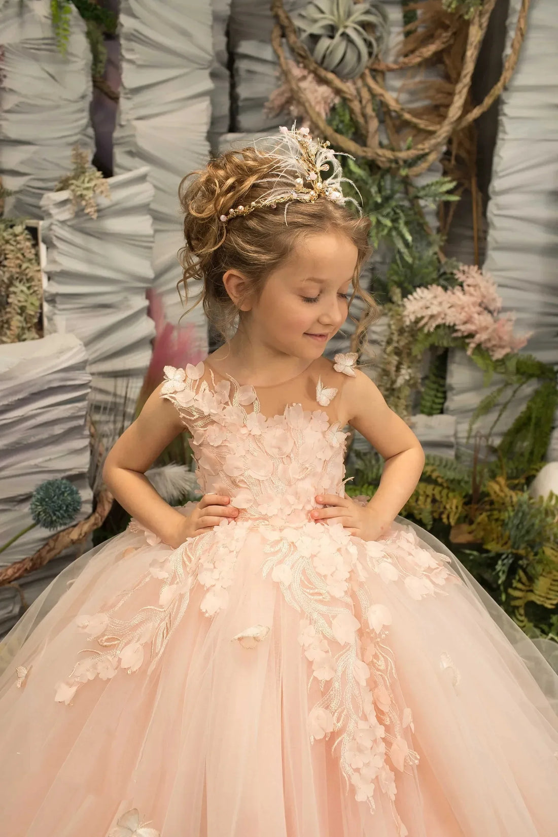 Kids Girls Floral Tulle Ball Gowns/Princess Dresses