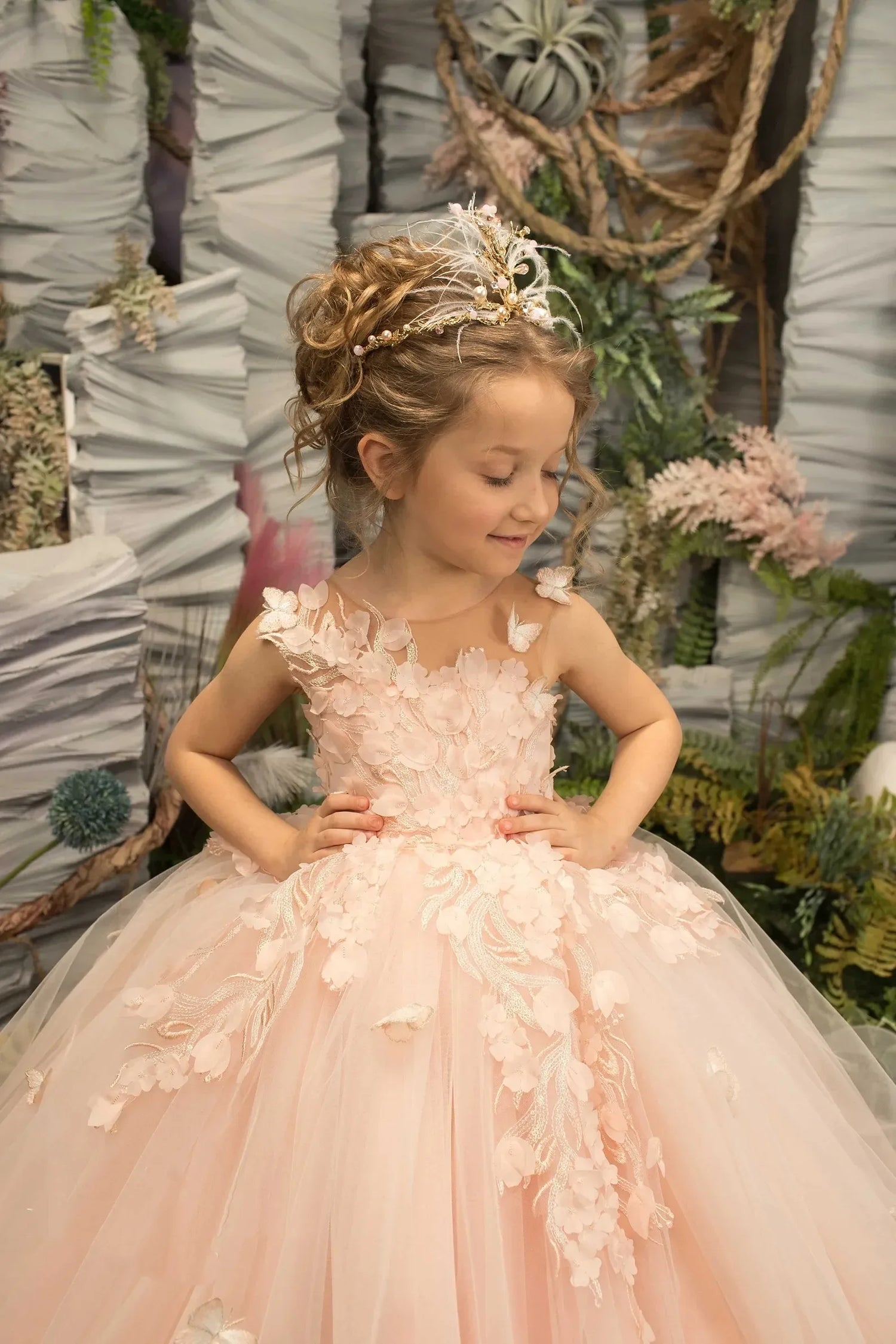 Kids Girls Floral Tulle Ball Gowns/Princess Dresses