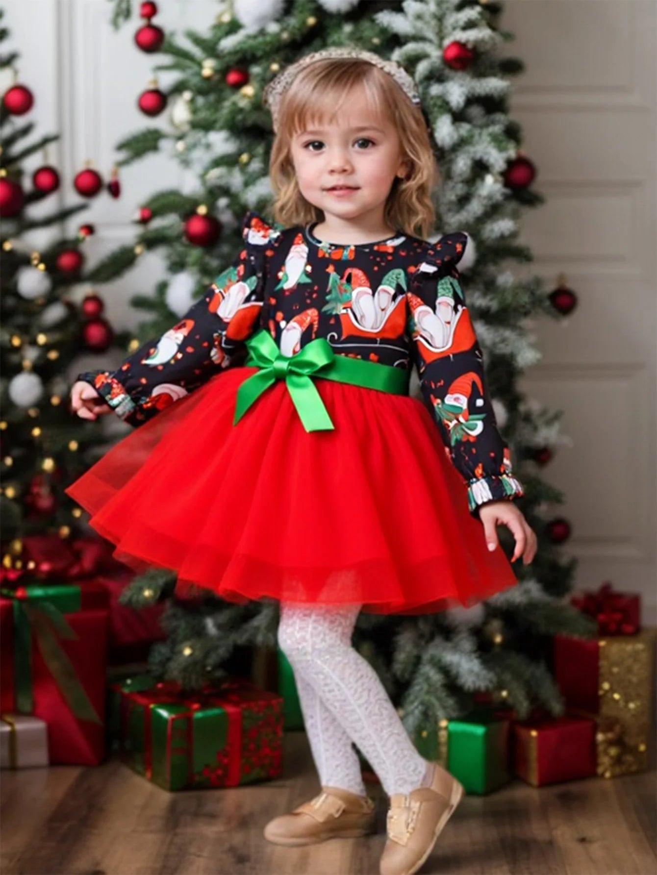 Girls' Long-Sleeved Bow Lace Design Party Dresses