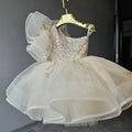 Little Girl Off Shoulder Floral Sequins Tulle Princess Party Dress