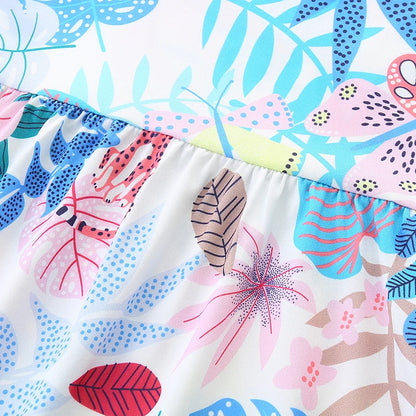 Little Girls Cartoon Leaves Print Summer Dresses childrensterritory