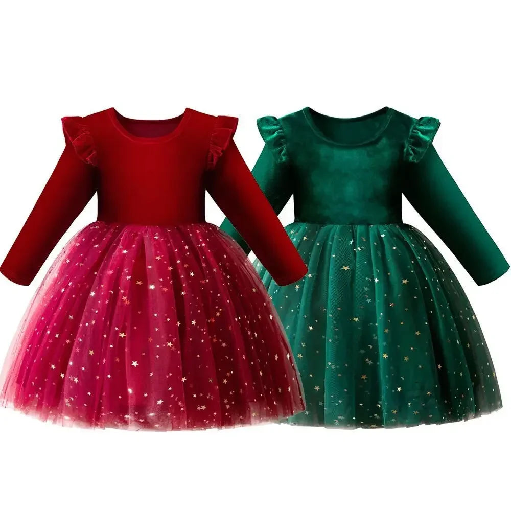 Girls' Long-Sleeved Fluffy Party Dresses