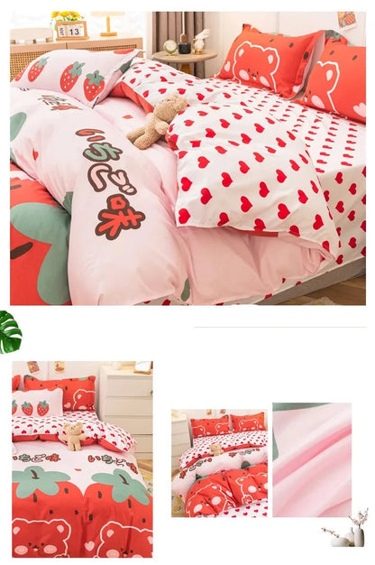 3/4-piece Cartoon Floral Print Soft Bedding Set For Home childrensterritory