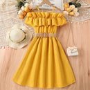 Kids Girls Off Shoulder Formal Summer Party Dresses With Belt