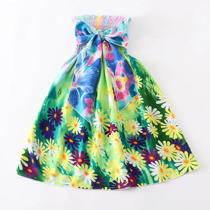 Bohemian Style Kids Girls Floral Sling Ruffles Beach Dresses childrensterritory