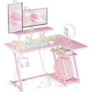Pink L-shaped Gaming Desk with LED Lights childrensterritory