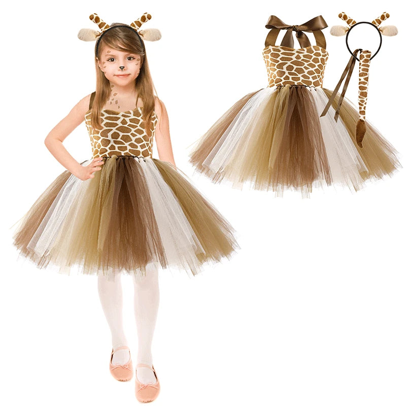 Kids Girls Little Cat Look Tutu Skirt Dresses for School Performance