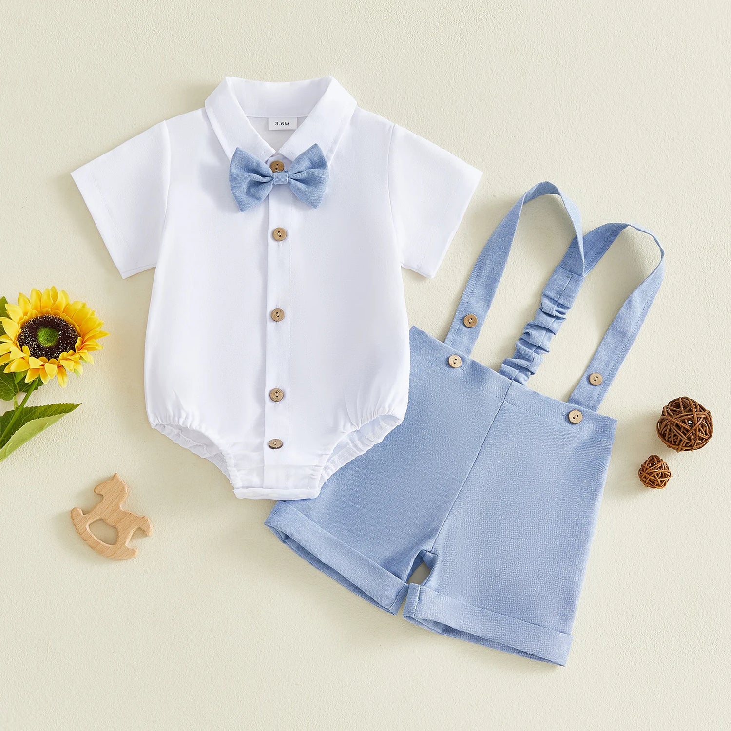 White Romper with Blue Shorts Baby Boy Gentlemen Suit