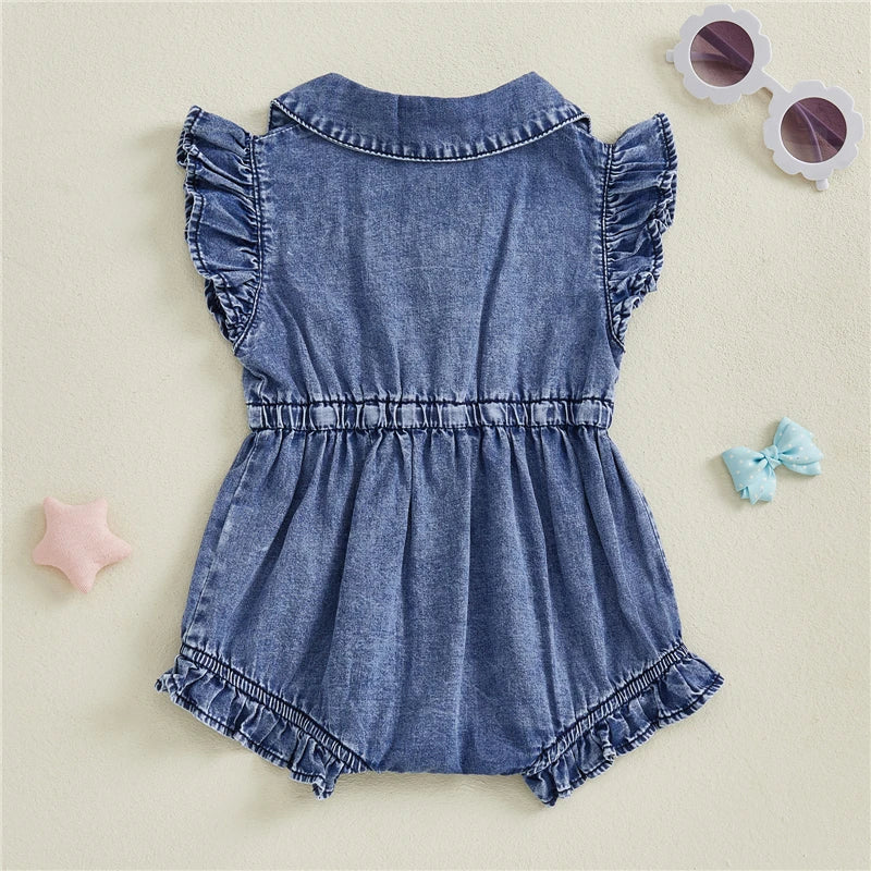 Baby Girls Denim Blue Cotton Romper