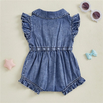 Baby Girls Denim Blue Cotton Romper