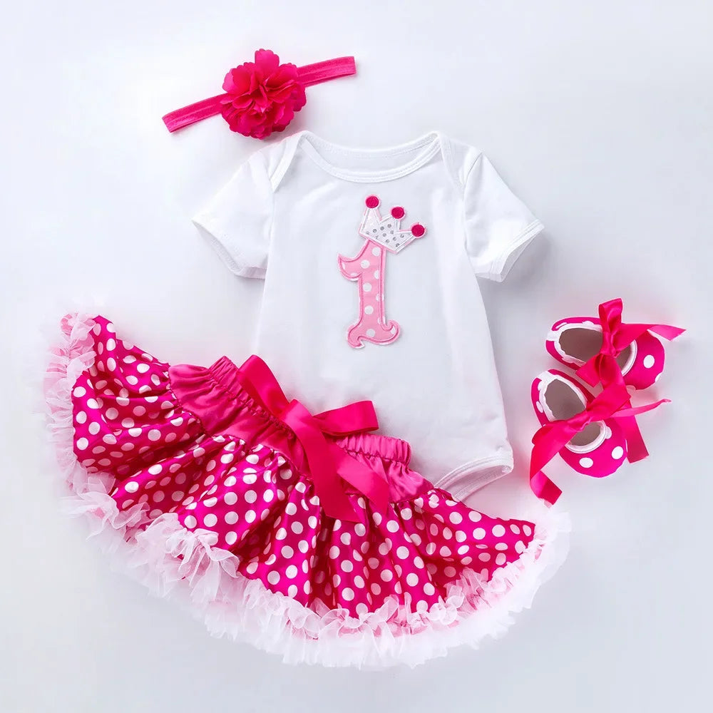 Baby Girls 4Pcs Birthday Outfit Sets/Ruffle Skirts+Romper