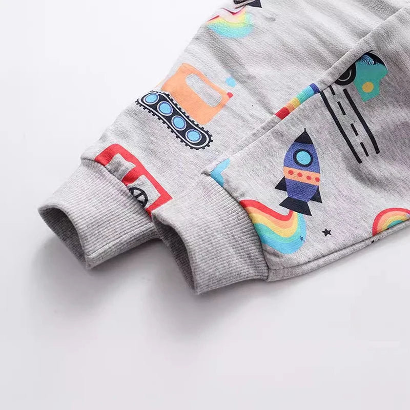 Cartoon Vehicles Print Kids Warm Sweatpants