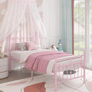 Twin Size Pink Metal Bed Frame with Headboard childrensterritory