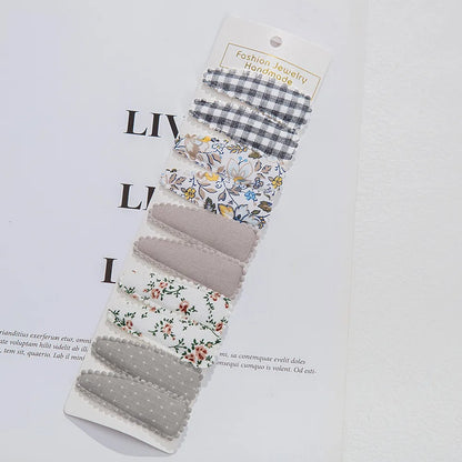 10 Pieces/Lot Flower Print Cotton Alloy Hair Clips Set childrensterritory