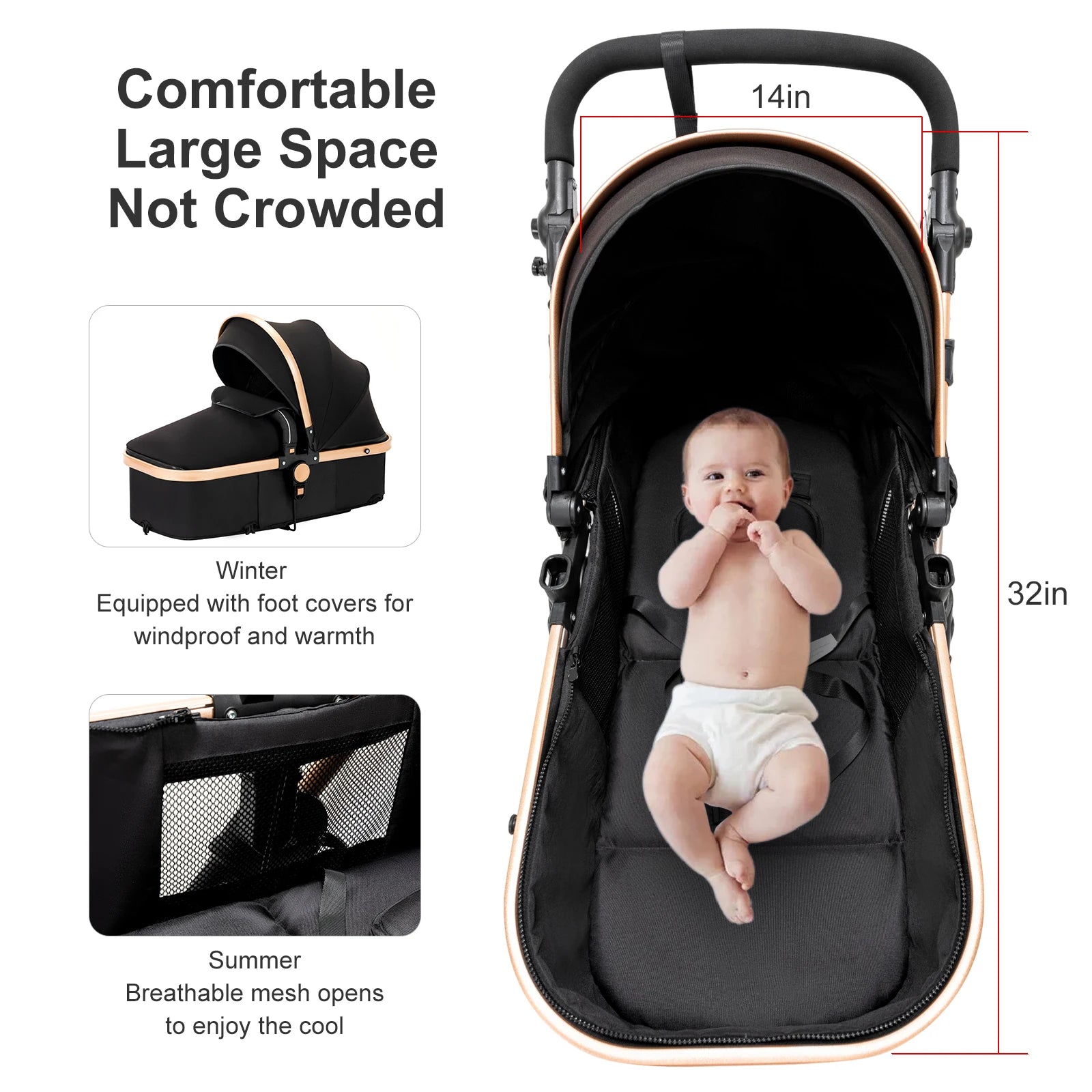 3 in 1 Lightweight and Foldable Baby Stroller