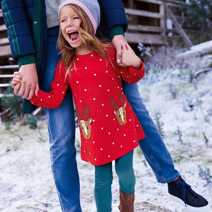 Kids Cartoon Printed Full Sleeves Christmas Red Frocks childrensterritory