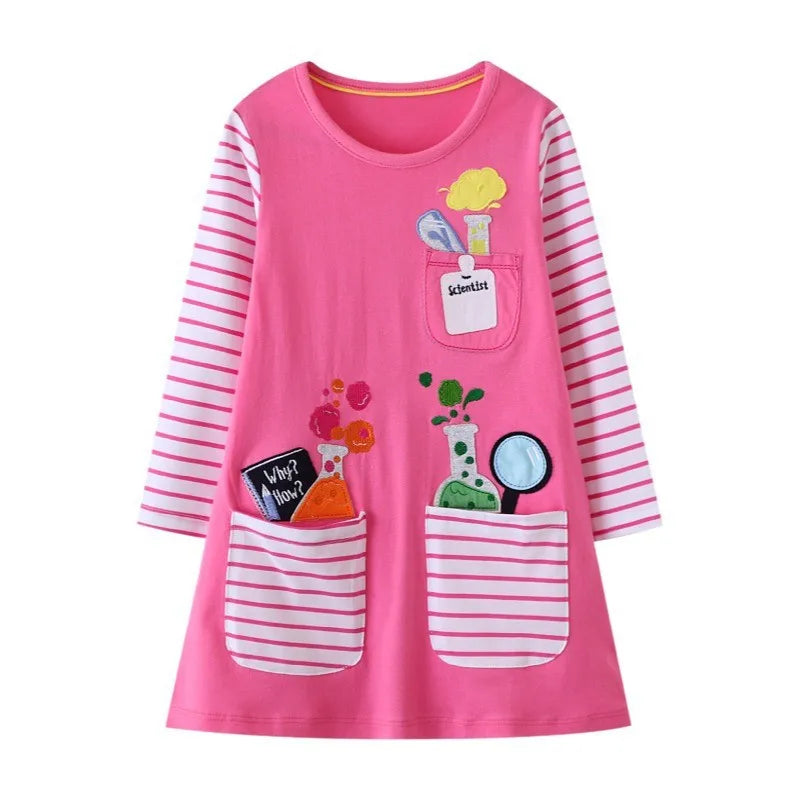 Kids Girls Cats Embroidery Birthday Frocks
