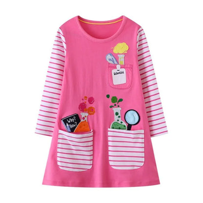 Kids Girls Cats Embroidery Birthday Frocks