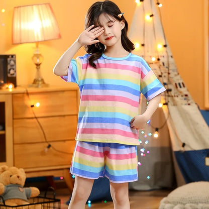 Kids Cartoon Print Short Sleeves Summer Pajamas Sets childrensterritory