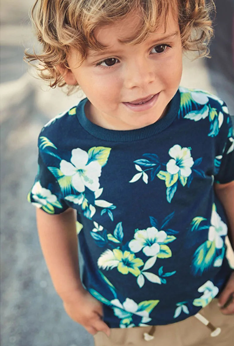 Kids Boys Floral Print Cotton T-shirt and Pants Sets childrensterritory
