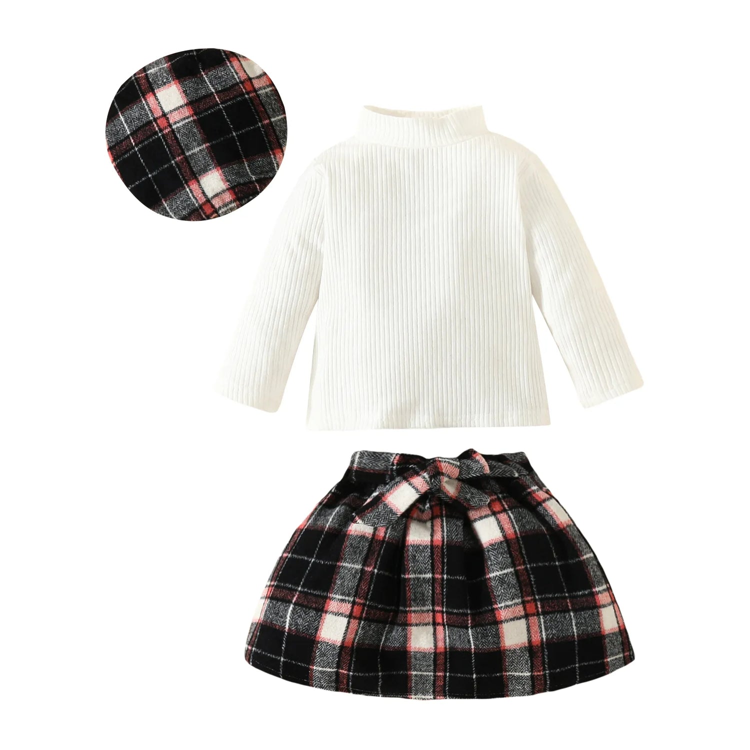 Baby Girls Knit Long Tops and Plaid Skrits with Hat Outfits childrensterritory